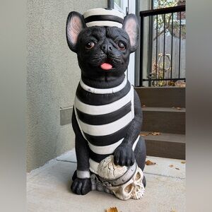 French Bulldog Prisoner Halloween Statue with LED skull